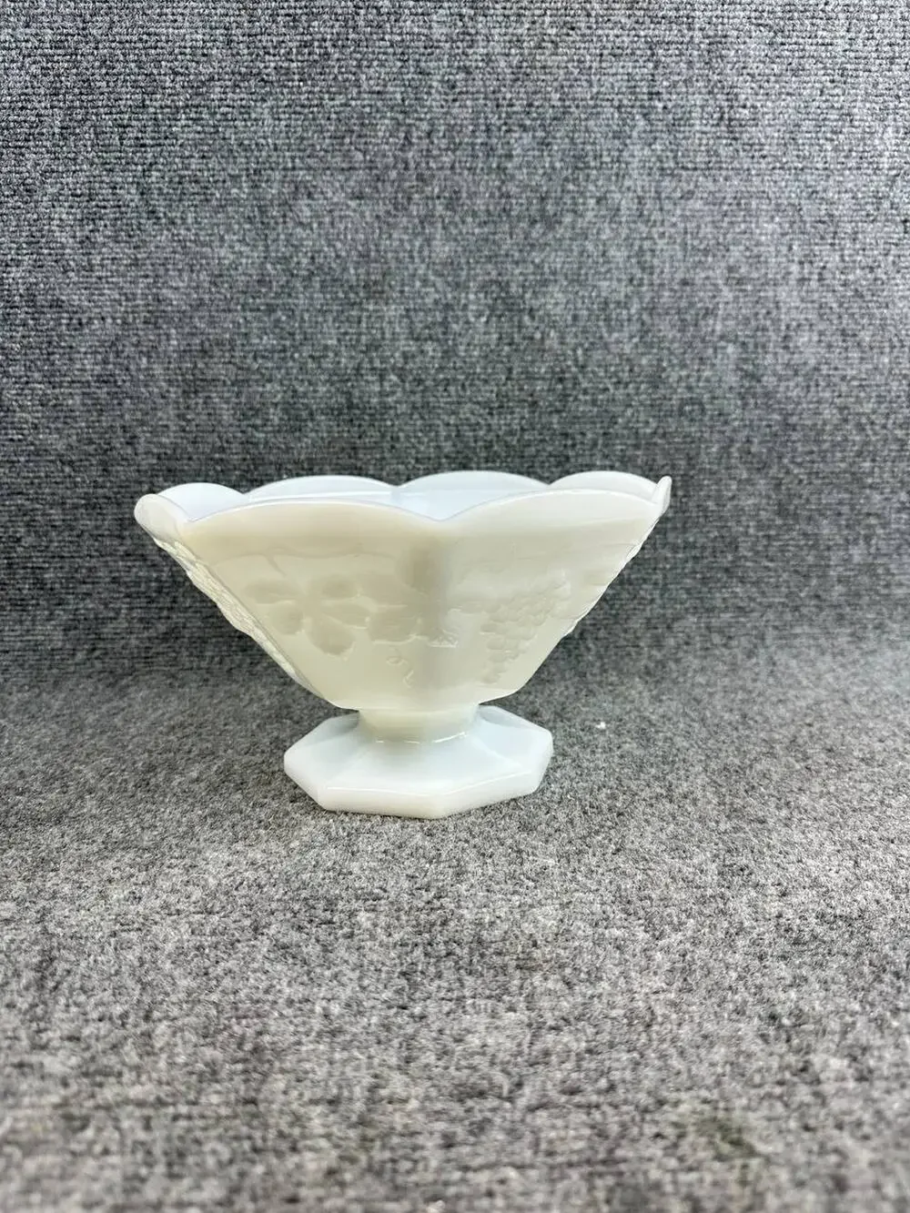 Milk Glass Pedestal Bowl Scalloped Edge Decorative Serving Dish